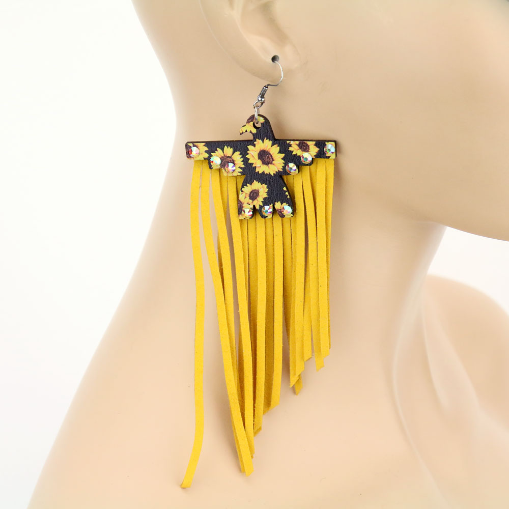 Wood Thunderbird Tassel Dangle Earrings - Image 2