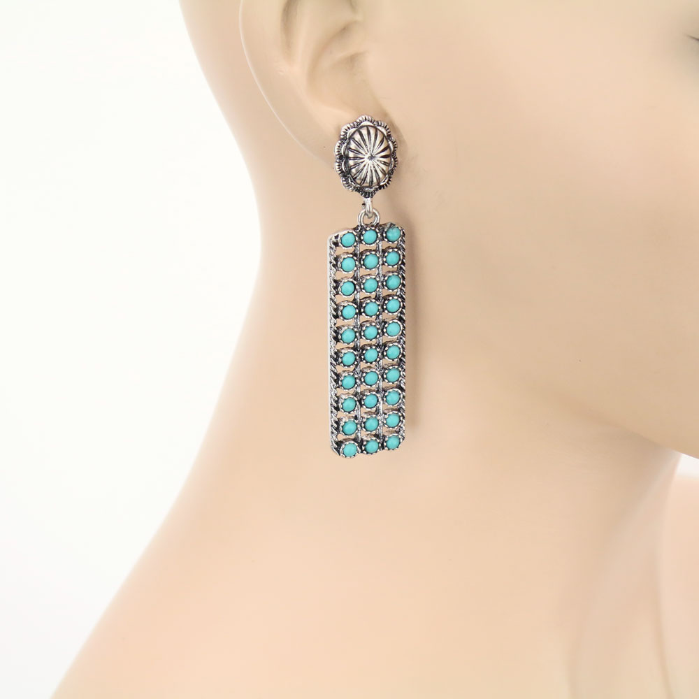 Western Rectangle Design Stone Stud Earrings - Image 2