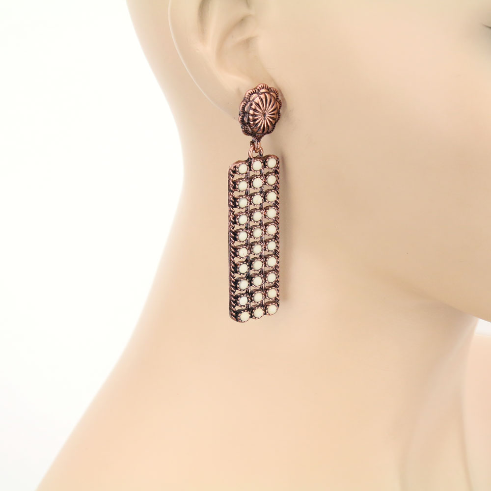 Western Rectangle Design Stone Stud Earrings - Image 2