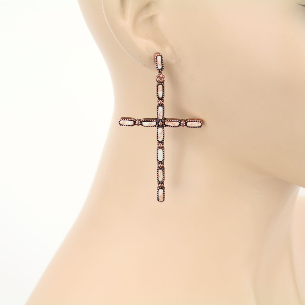 Western Cross Stone Stud Earrings - Image 2