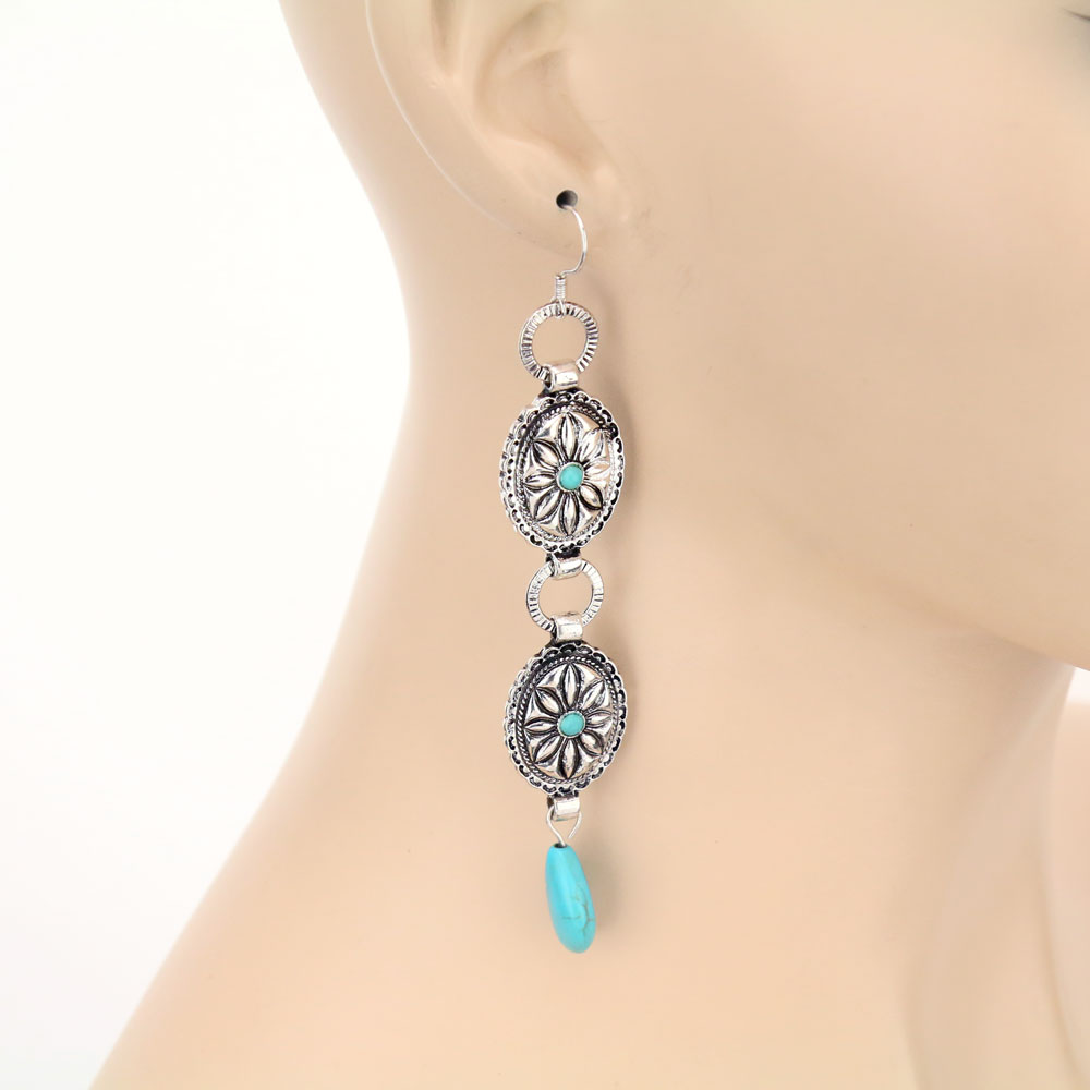 Western Concho Stone Dangle Earrings - Image 2