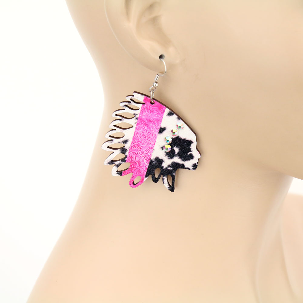 Western Native American Inspired Wooden Dangle Earrings - Image 2