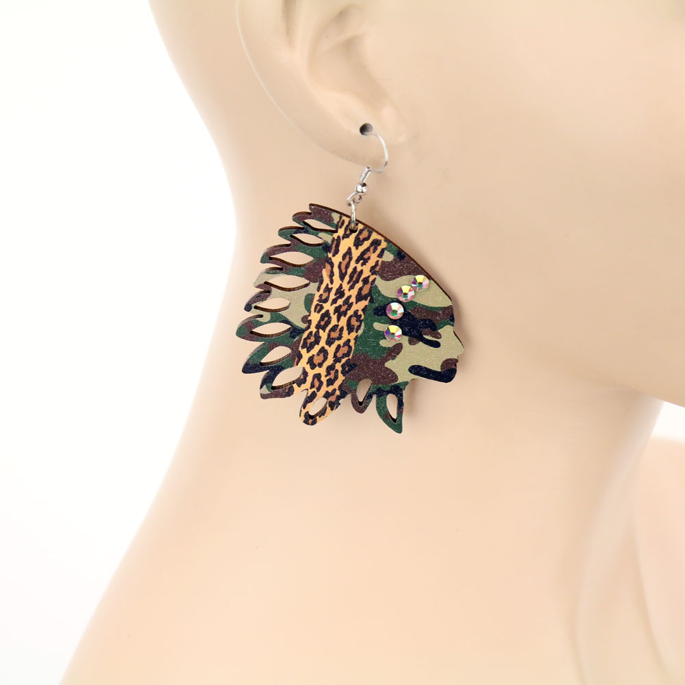 Western Native American Inspired Wooden Dangle Earrings - Image 2