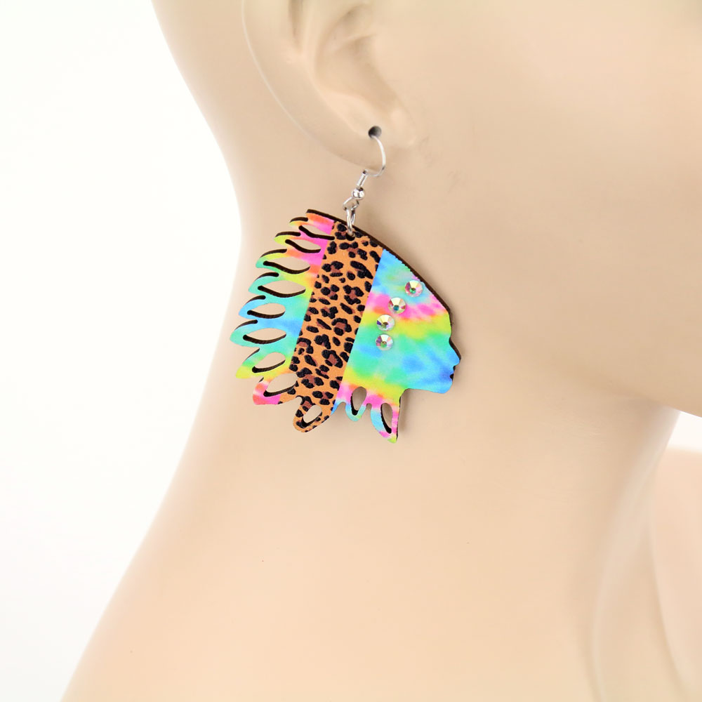 Western Native American Inspired Wooden Dangle Earrings - Image 2