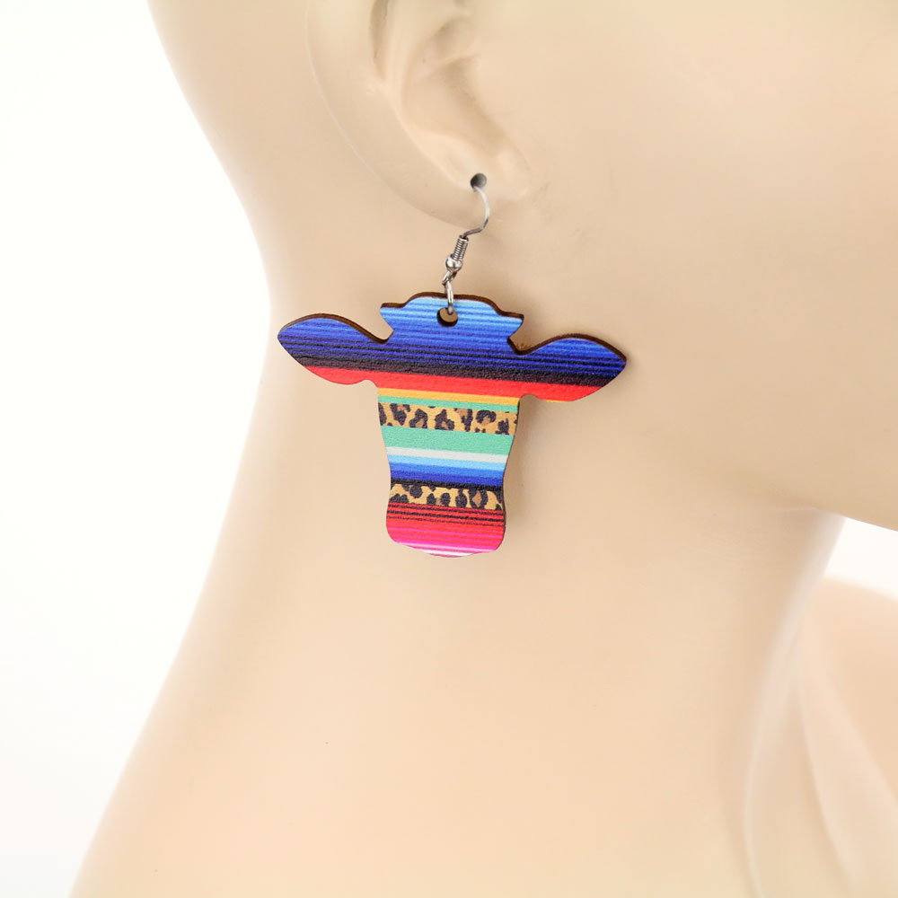 Steer Head Wooden Dangle Earrings - Image 2