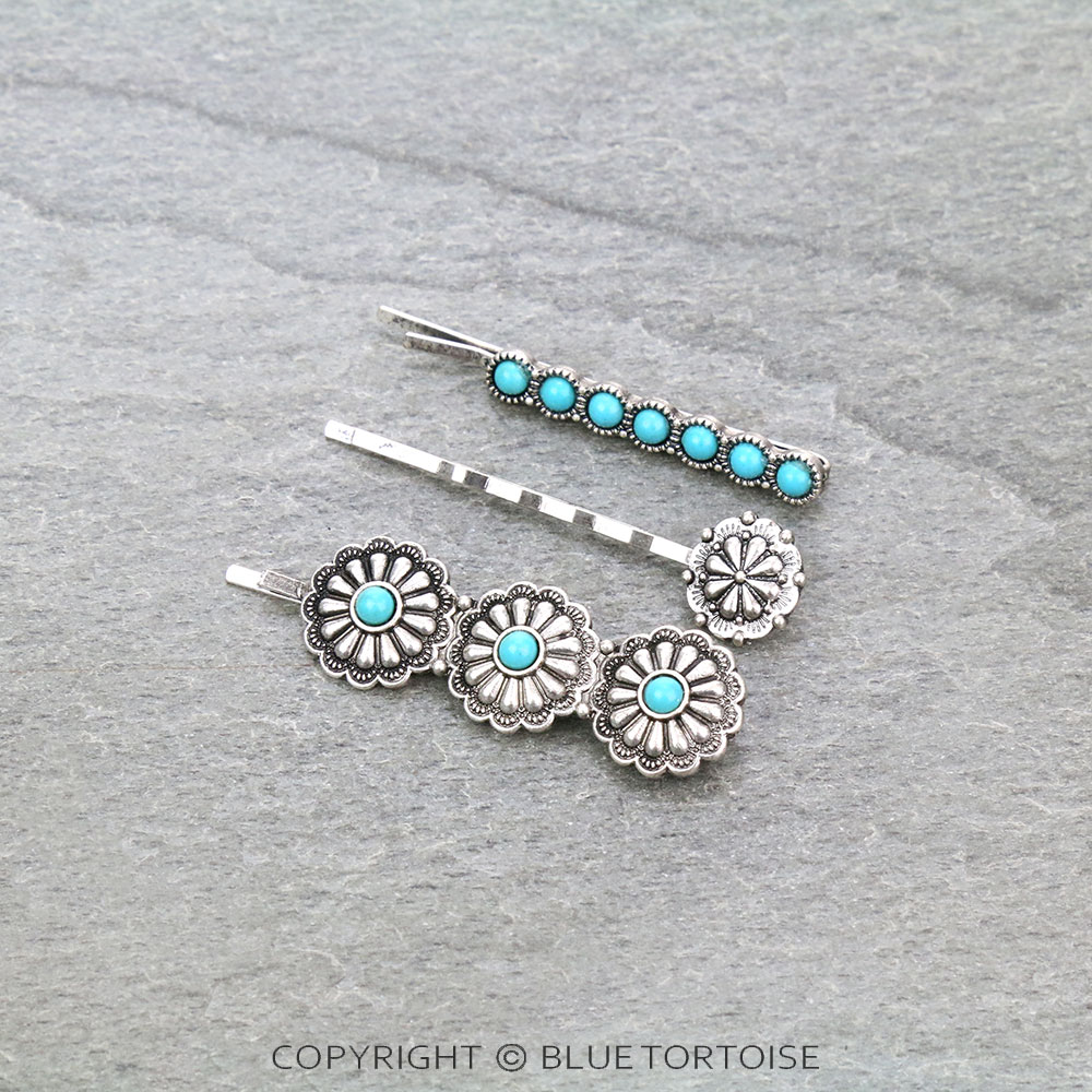 Western Design Stone Bobby Pins Set of 3