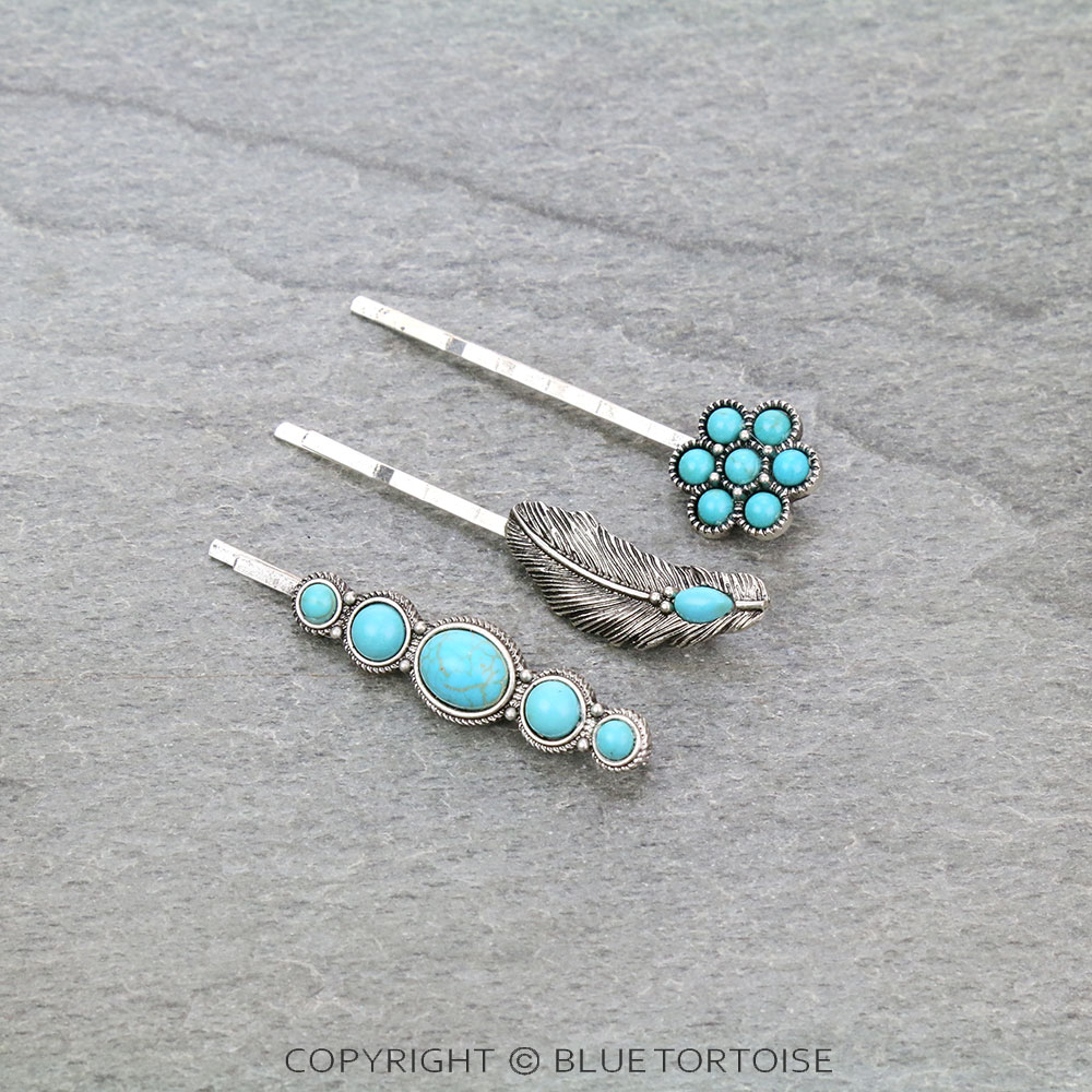 Western Design Stone Bobby Pins Set of 3