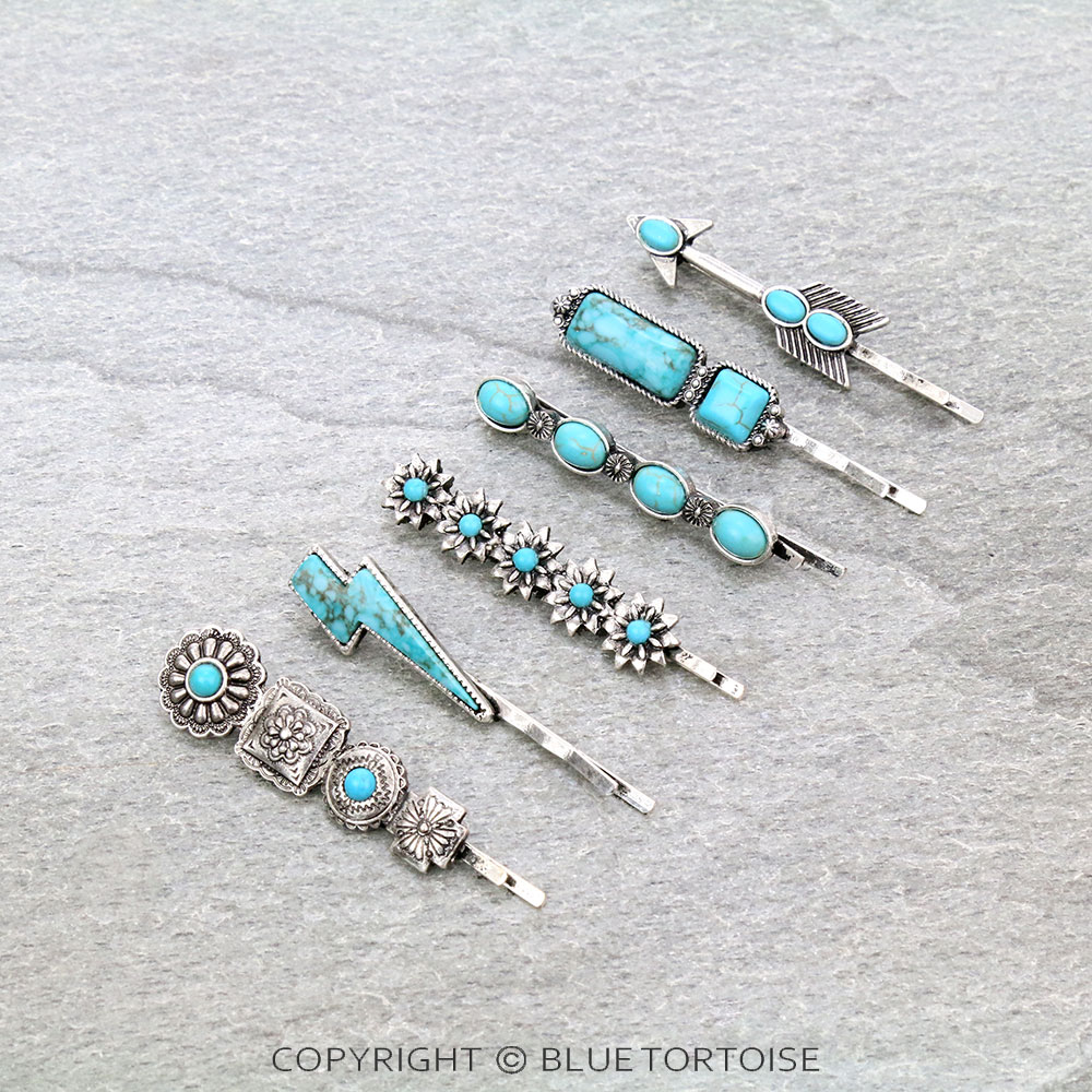 Western Design Stone Bobby Pins Set of 6