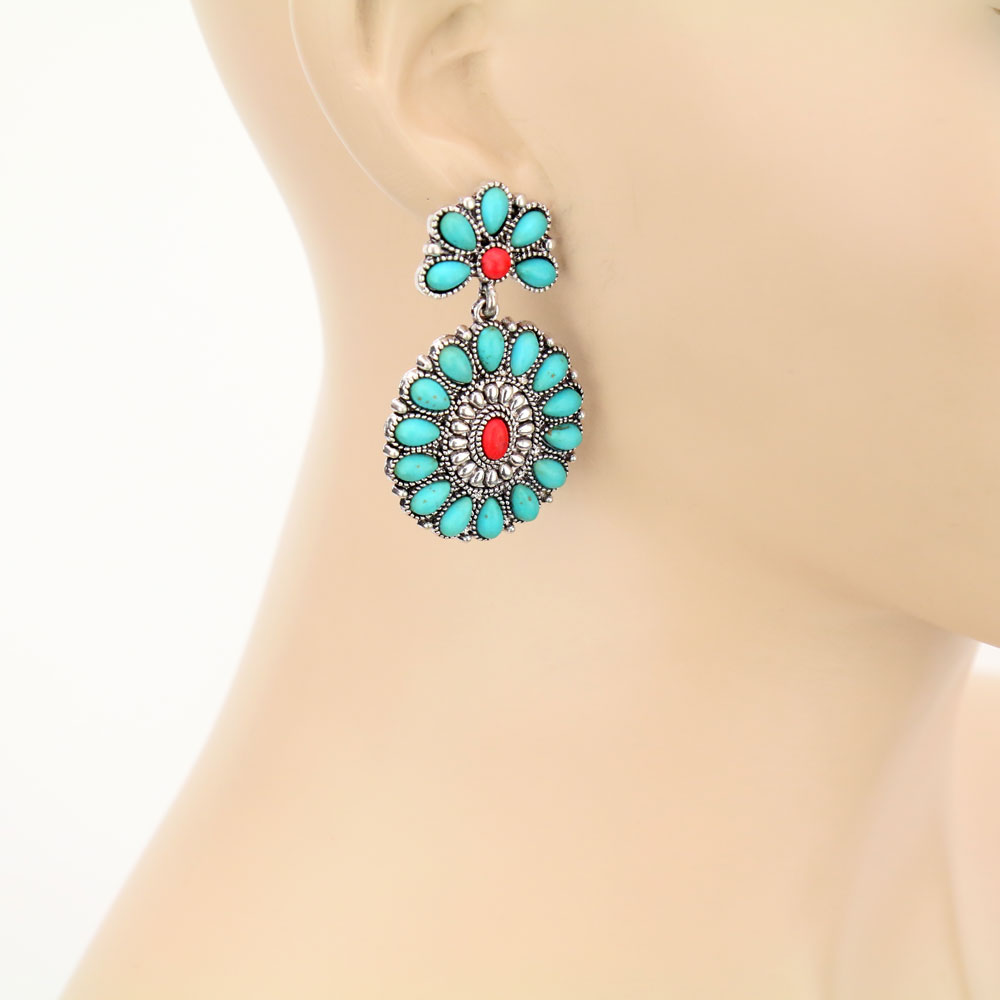Western Design Stone Stud Earrings - Image 2