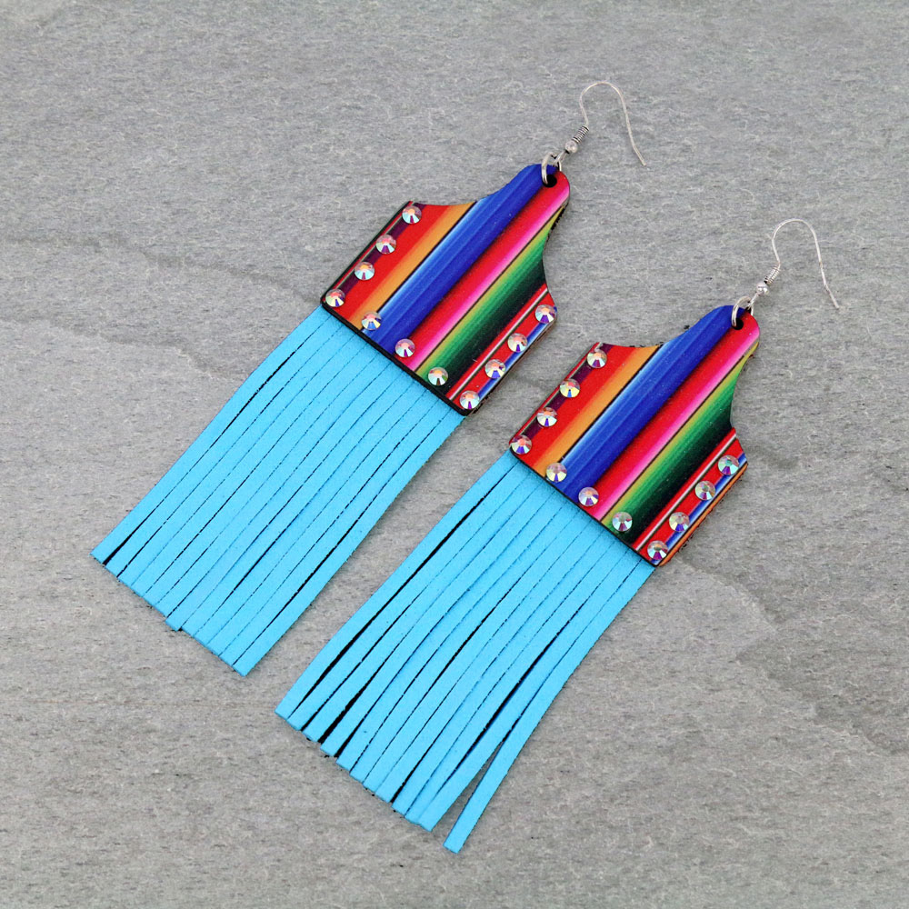 Wood Cattle Tag Tassel Dangle Earrings
