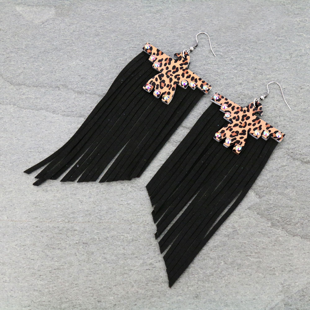Wood Thunderbird Tassel Dangle Earrings