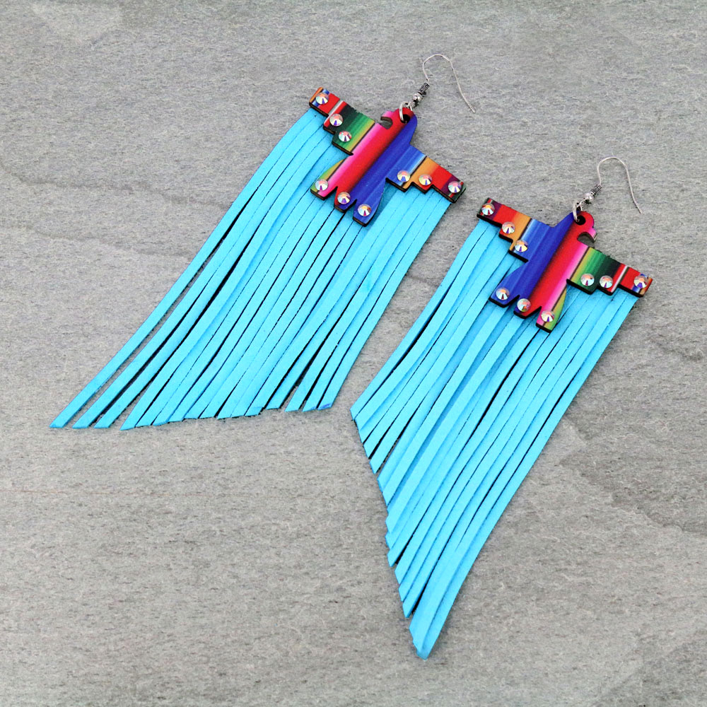 Wood Thunderbird Tassel Dangle Earrings