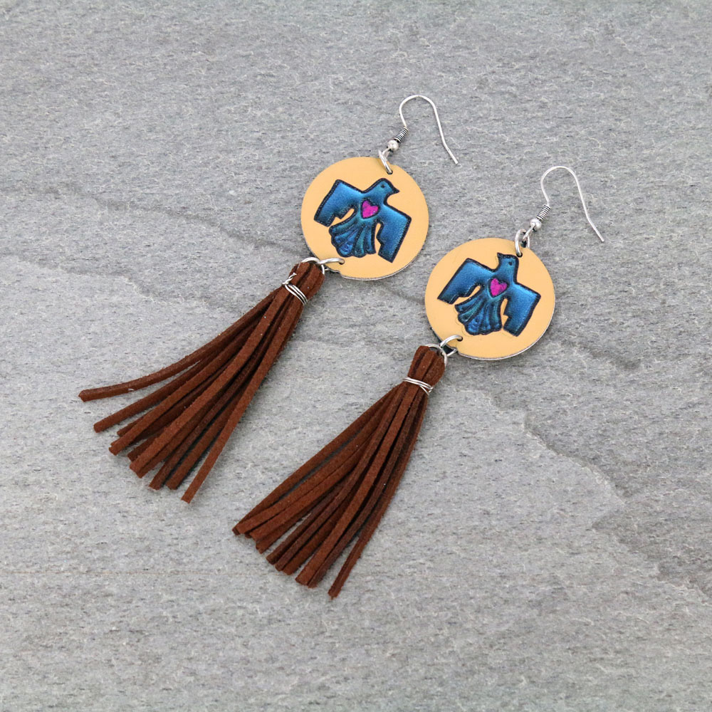 Genuine Leather Thunderbird Tassel Dangle Earrings