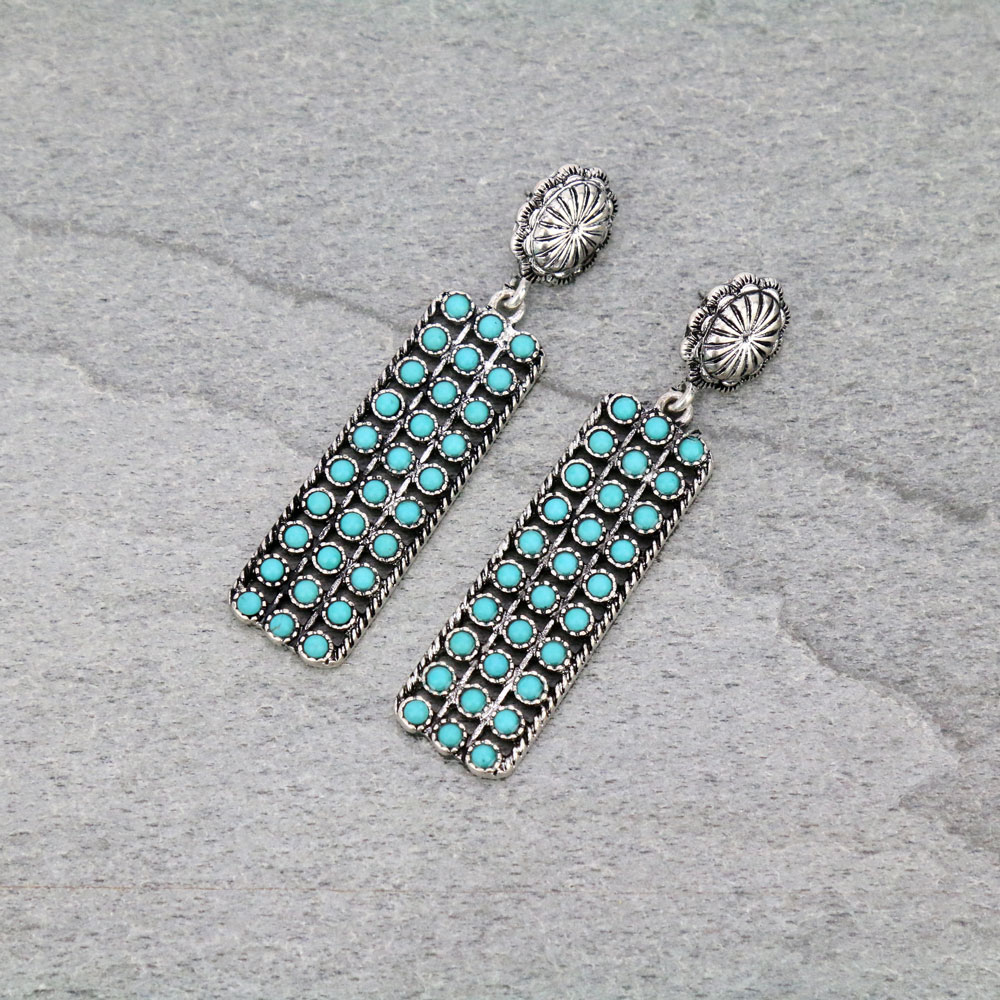 Western Rectangle Design Stone Stud Earrings