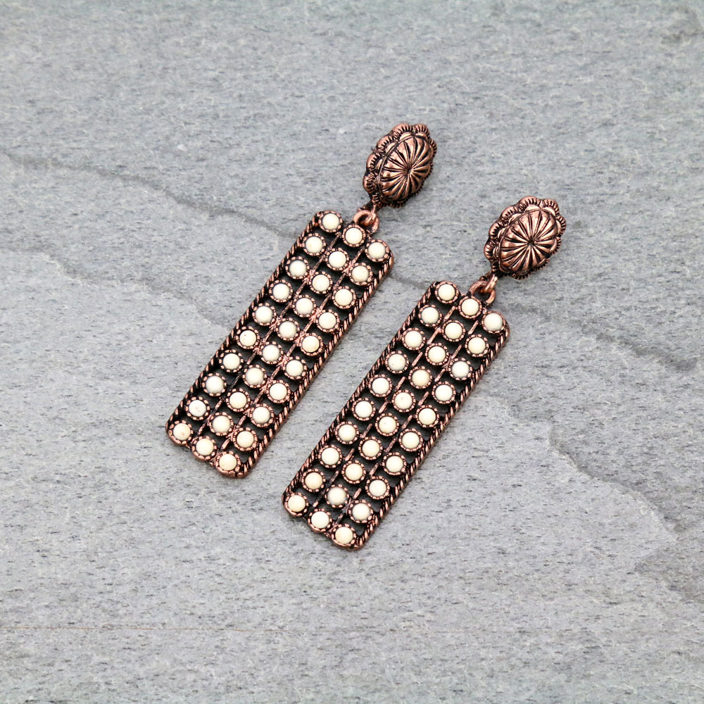 Western Rectangle Design Stone Stud Earrings