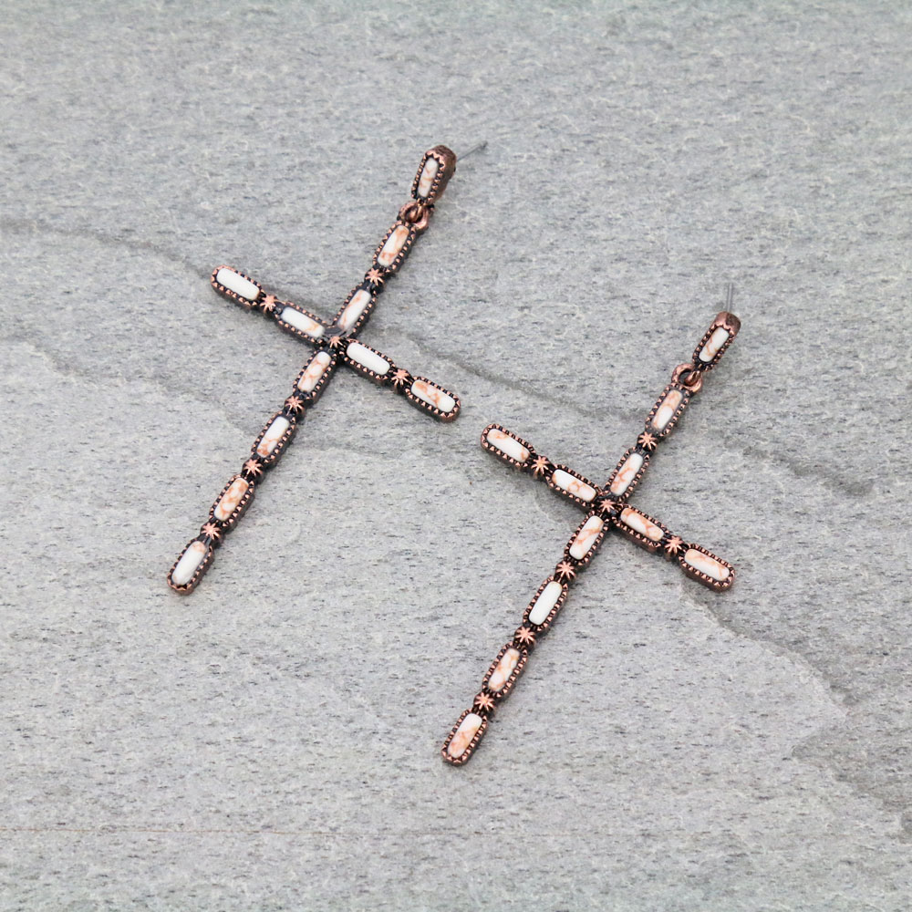 Western Cross Stone Stud Earrings