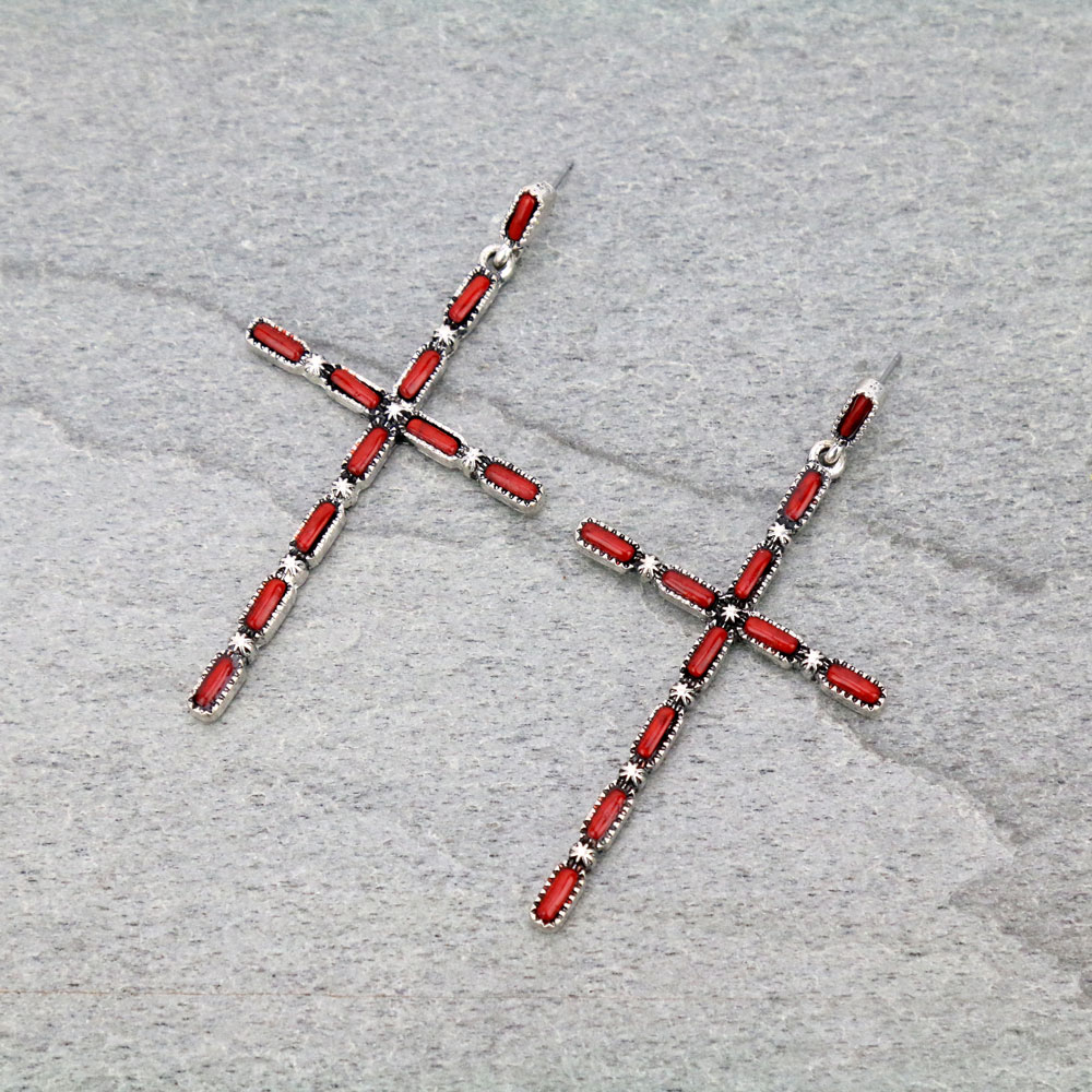 Western Cross Stone Stud Earrings