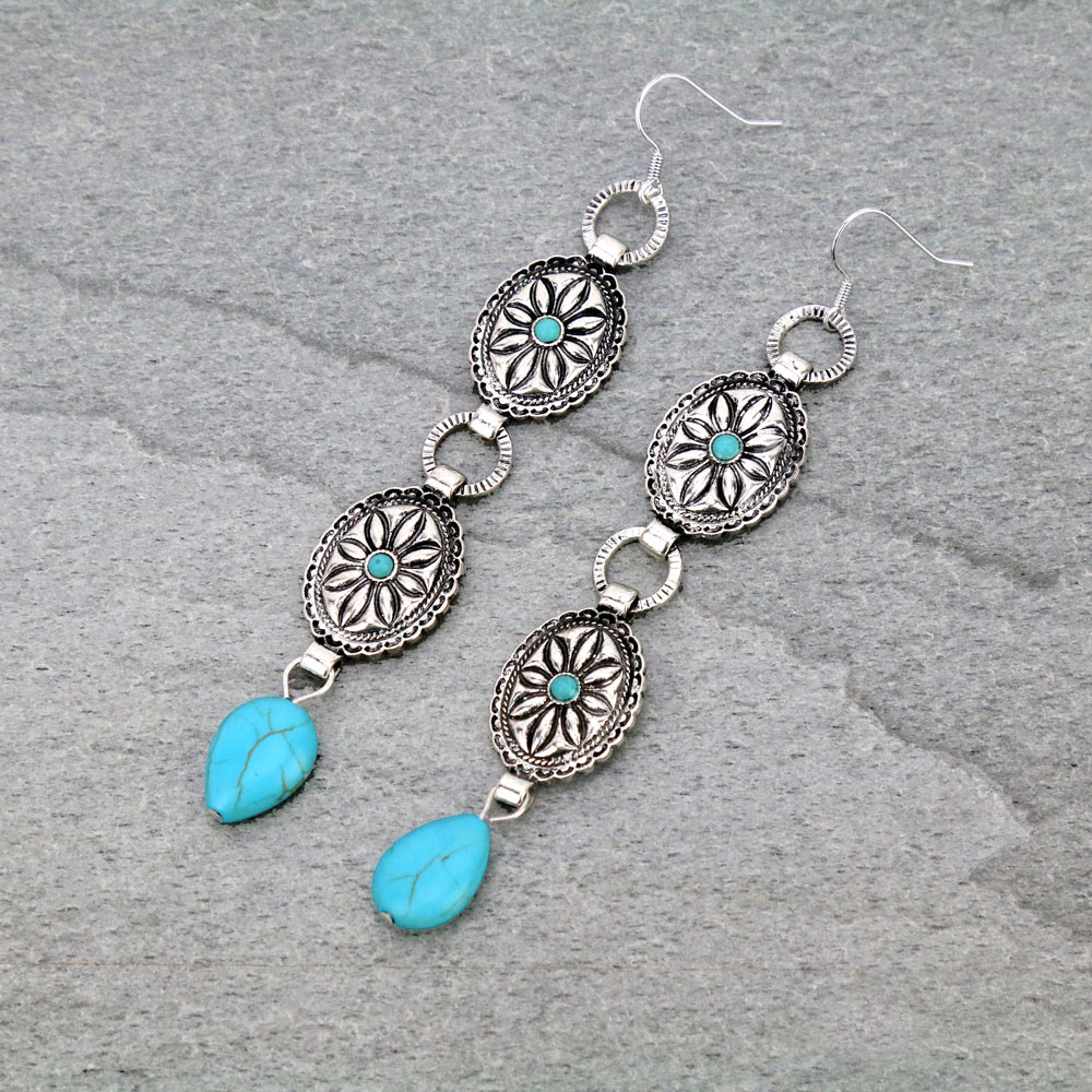 Western Concho Stone Dangle Earrings