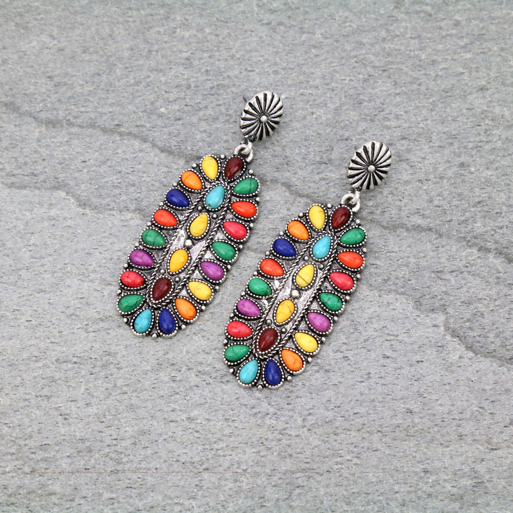 Western Design Stone Stud Earrings