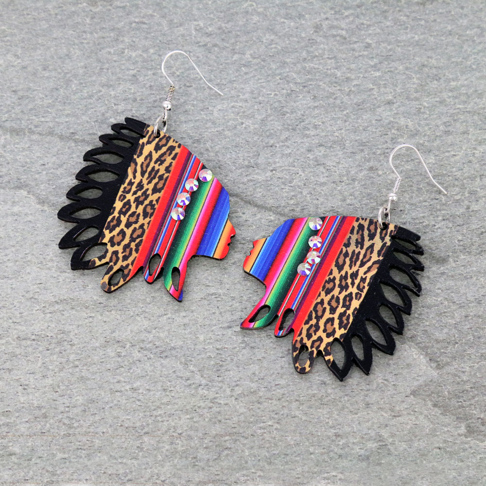 Western Native American Inspired Wooden Dangle Earrings