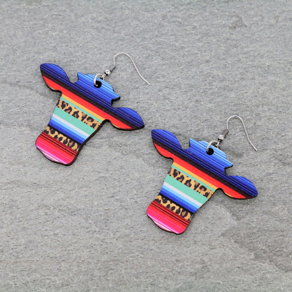 Steer Head Wooden Dangle Earrings