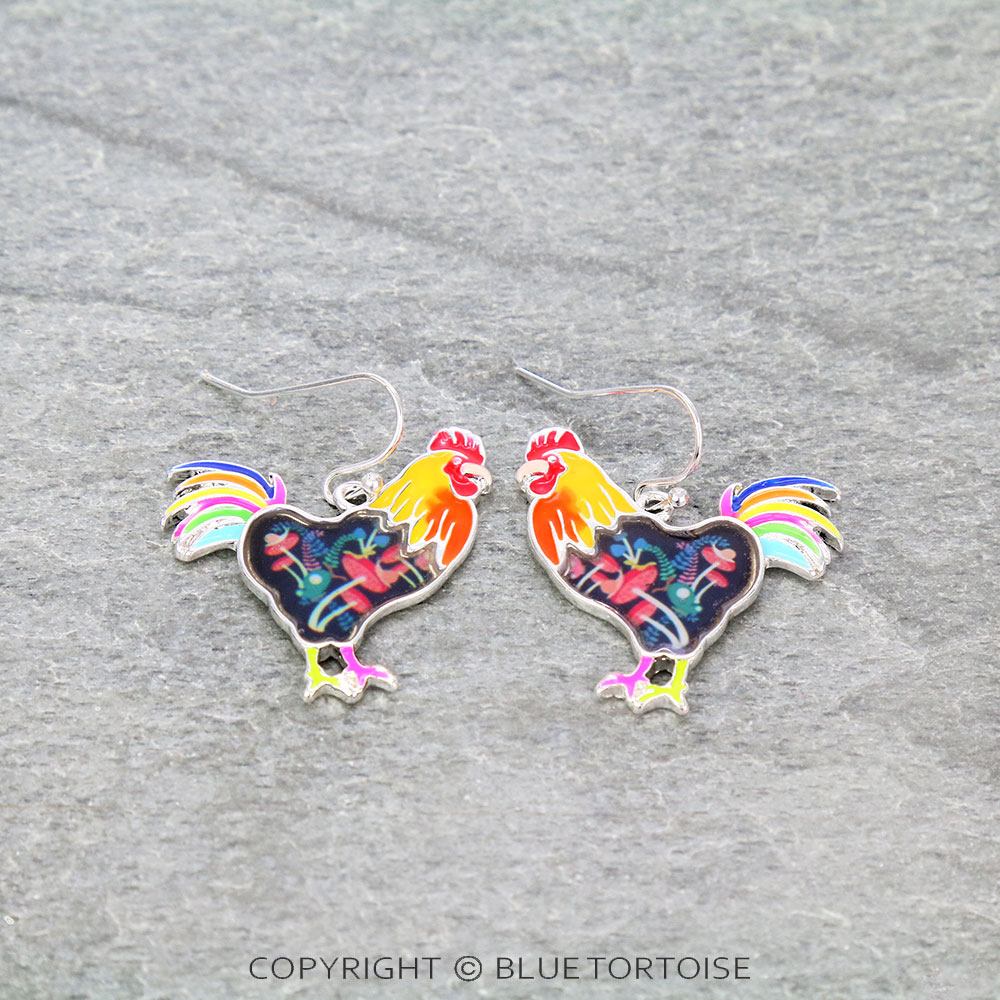 Western Rooster Epoxy Dangle Earrings