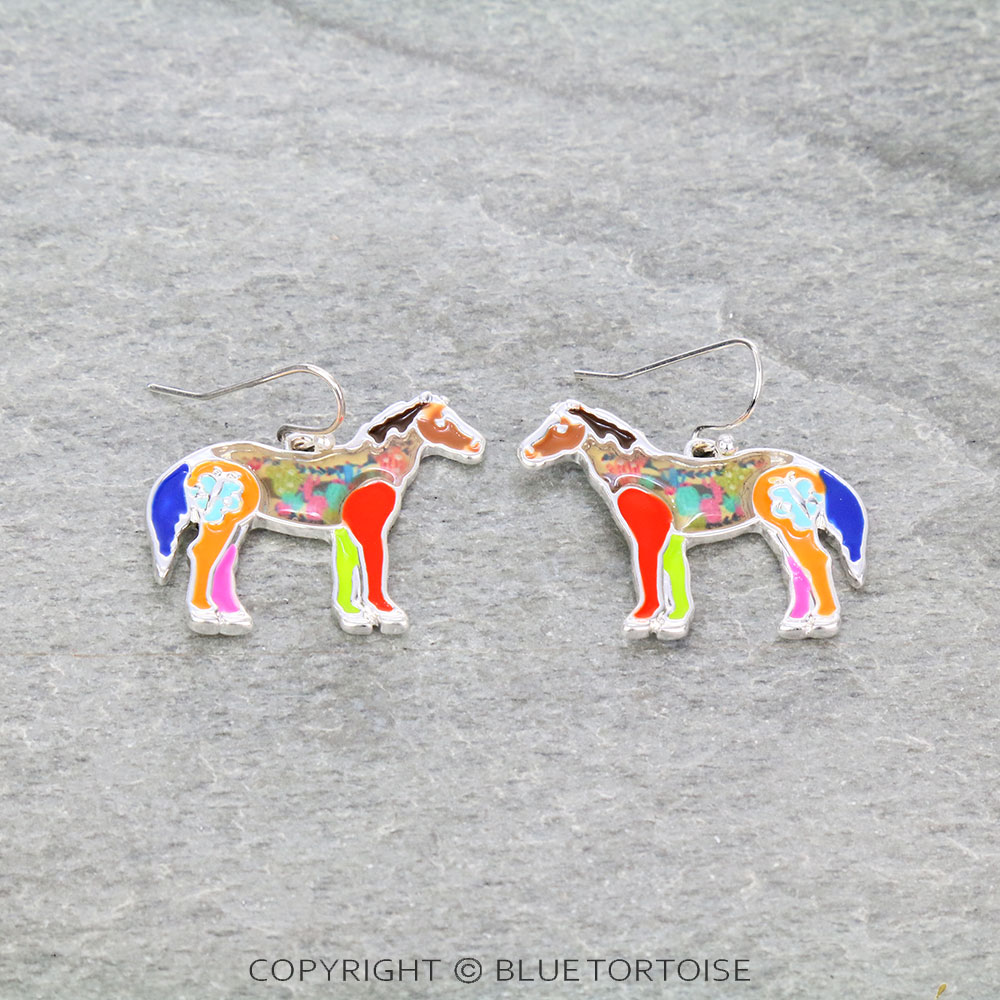 Western Horse Epoxy Dangle Earrings