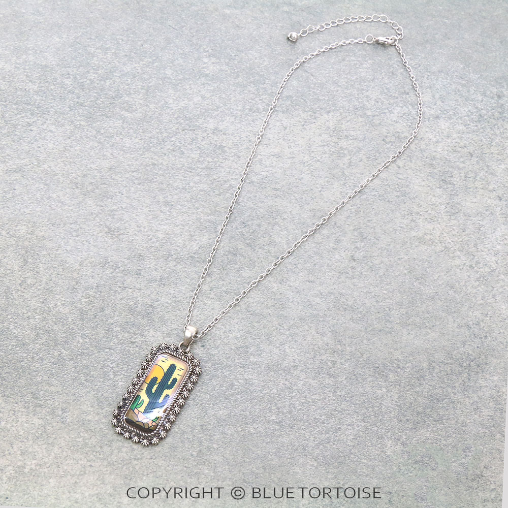 Western Cactus Bubble Pendant Necklace
