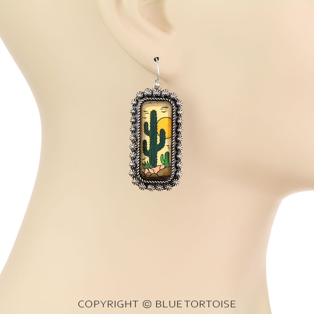 Western Cactus Bubble Dangle Earrings - Image 2