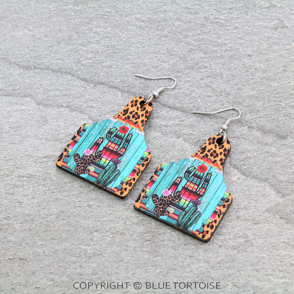 Western Design Cattle Tag Wood Dangle Earrings