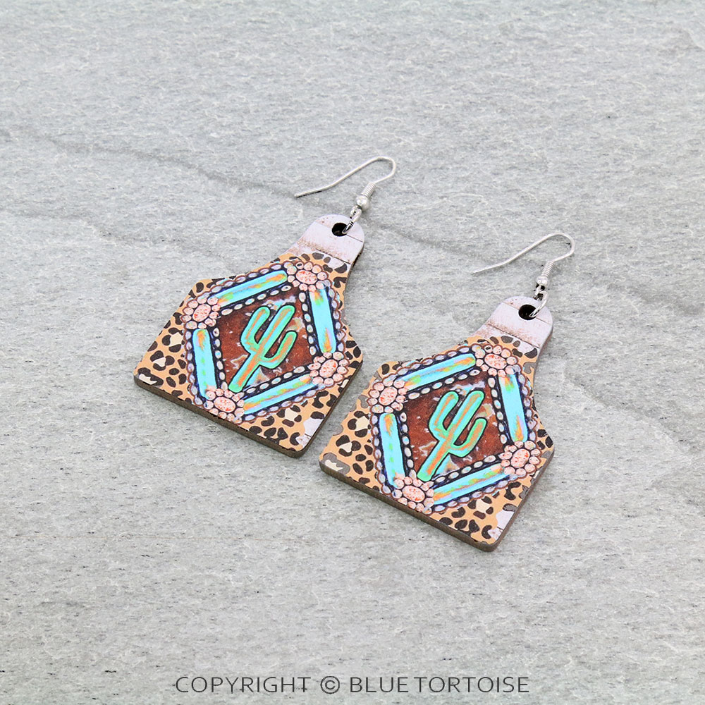 Western Design Cattle Tag Wood Dangle Earrings