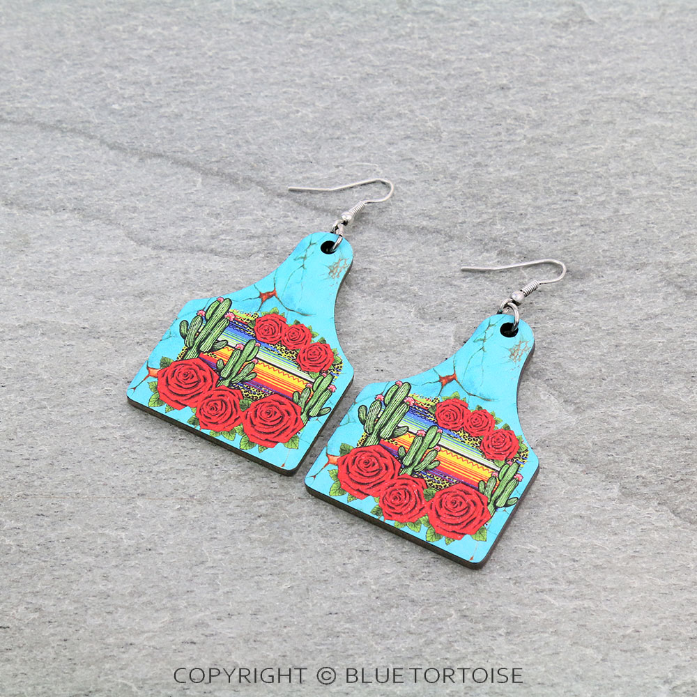 Western Design Cattle Tag Wood Dangle Earrings