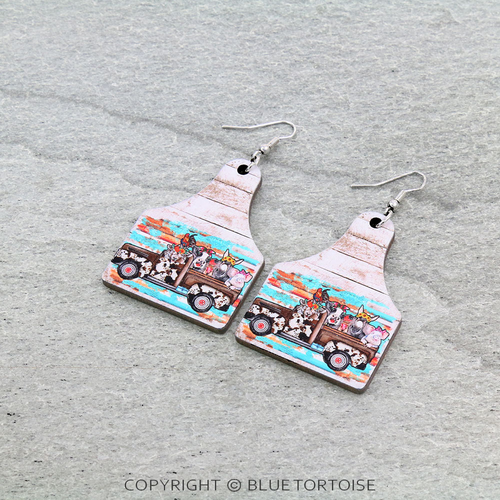 Western Design Cattle Tag Wood Dangle Earrings