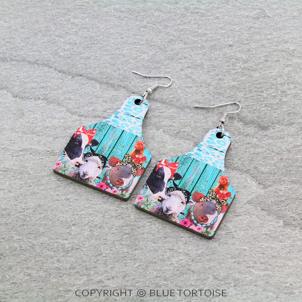 Western Design Cattle Tag Wood Dangle Earrings