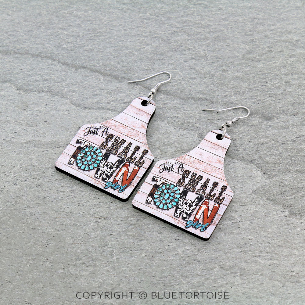 Western Design Cattle Tag Wood Dangle Earrings