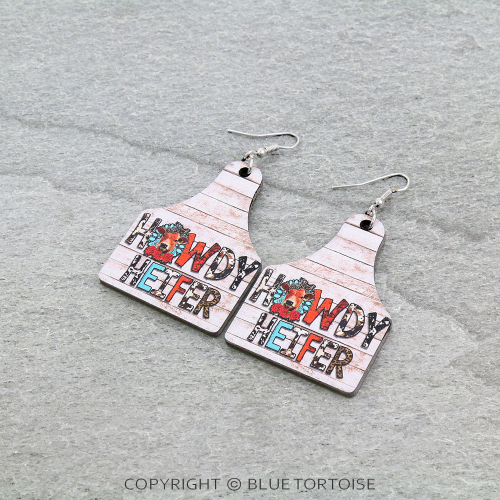 Western Design Cattle Tag Wood Dangle Earrings