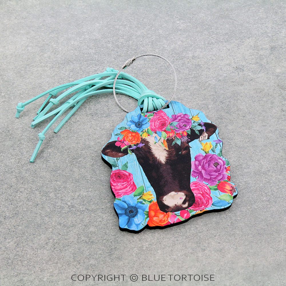 Floral Cow Luggage Tag