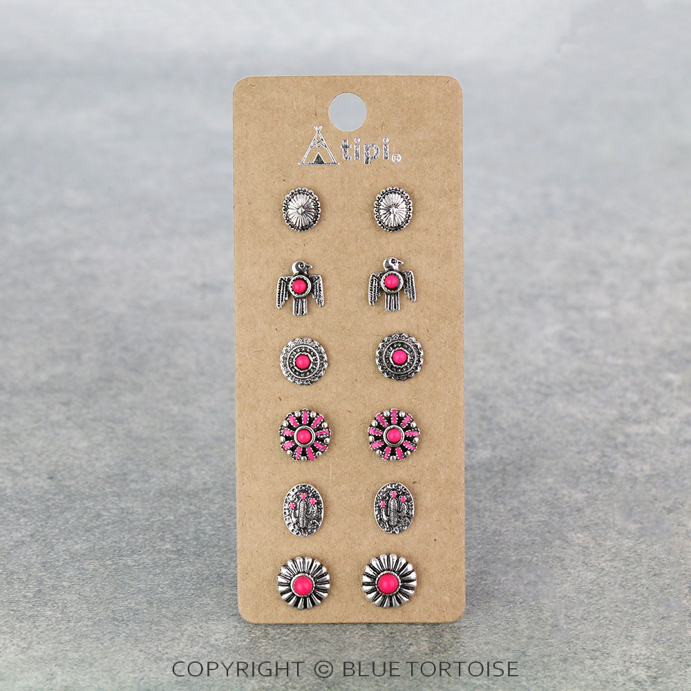 6 Pair Western Design Stud Earring Set