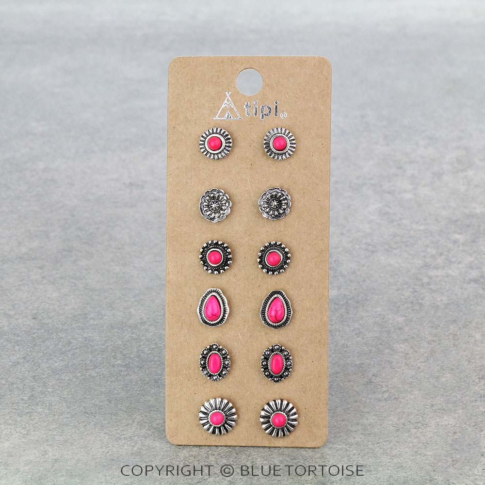 6 Pair Western Design Stud Earring Set