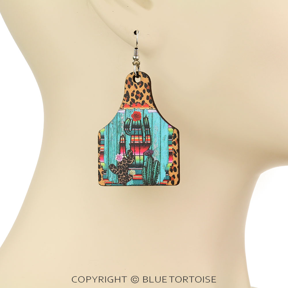 Western Design Cattle Tag Wood Dangle Earrings - Image 2