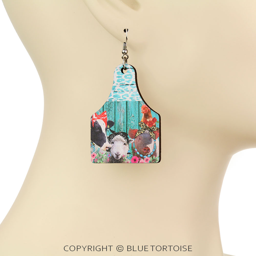 Western Design Cattle Tag Wood Dangle Earrings - Image 2