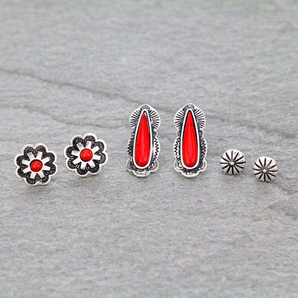 3 Pair Western Turquoise Earring Set
