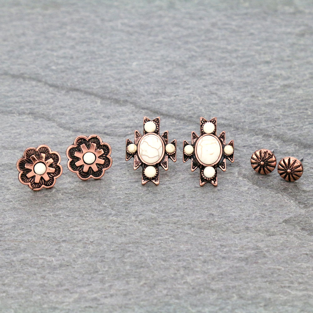 3 Pair Western Turquoise Earring Set