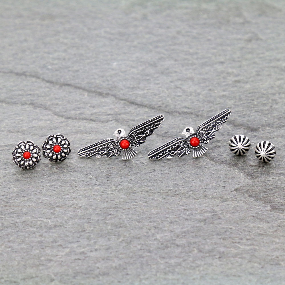 3 Pair Western Turquoise Earring Set