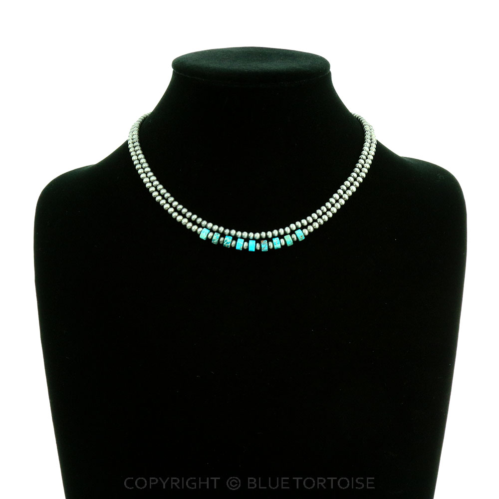 15" Long, 2-strand Navajo Style Pearl & Gemstone Necklace - Image 2