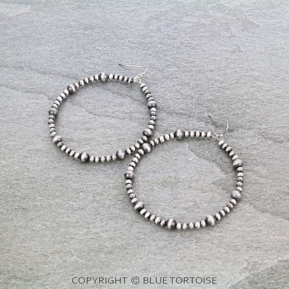 2.5" Long, Tiny 4mm & 6mm Navajo style Pearl, 65mm Hoop Earrings