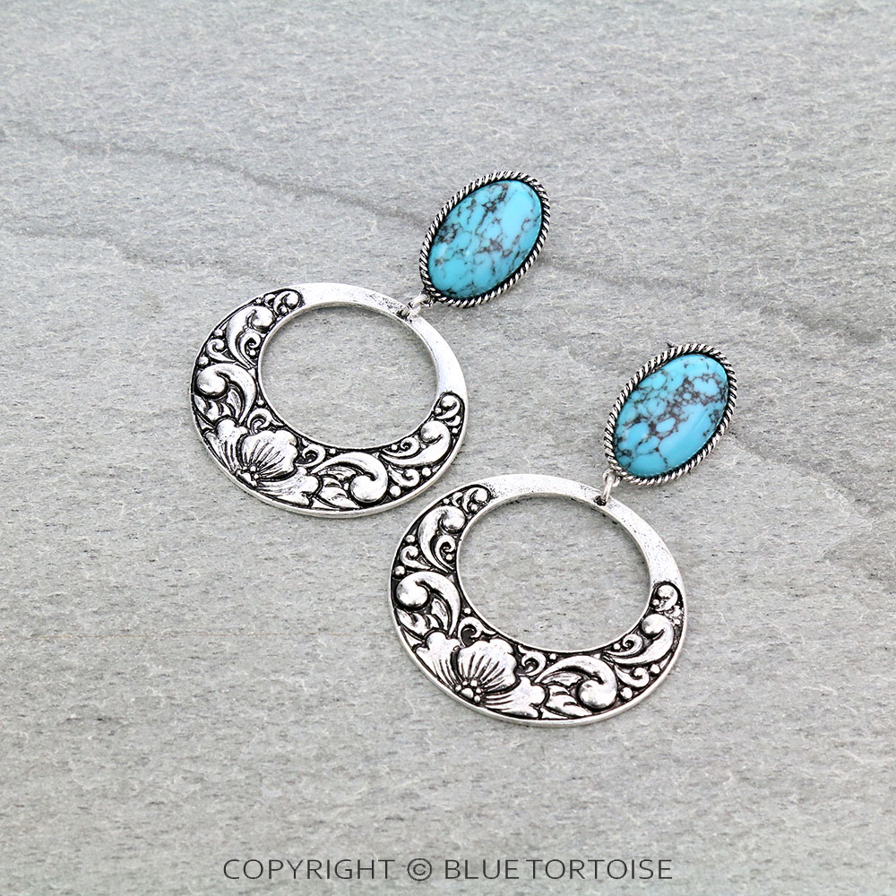2.75" Floral Pattern Casting with Stone Stud Earrings
