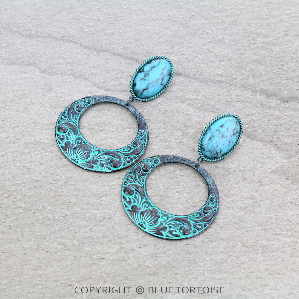 2.75" Floral Pattern Casting with Stone Stud Earrings