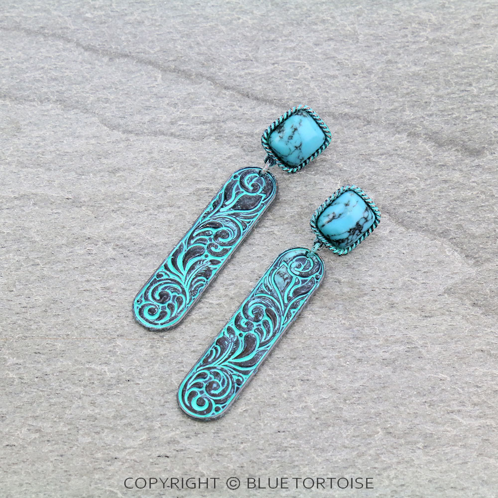 2.65" Floral Pattern Casting with Stone Stud Earrings