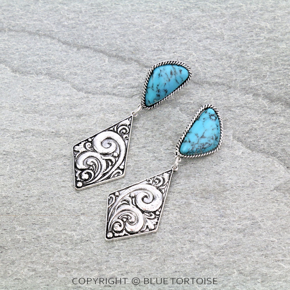 2.25" Floral Pattern Casting with Stone Stud Earrings